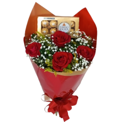 Buquê 04 Rosas e 08 Bombons Ferrero"PAIXÃO"❤️